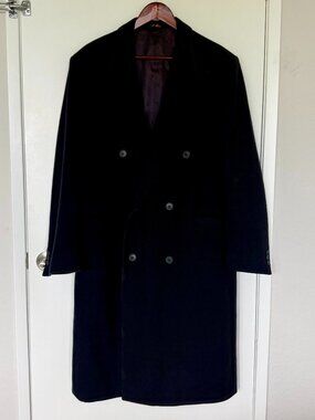 Halston Men's Wool Overcoat - Black Size 38R Italian Fabric